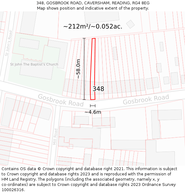 348, GOSBROOK ROAD, CAVERSHAM, READING, RG4 8EG: Plot and title map