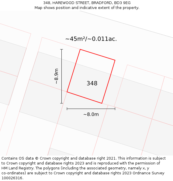348, HAREWOOD STREET, BRADFORD, BD3 9EG: Plot and title map
