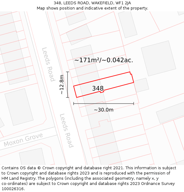 348, LEEDS ROAD, WAKEFIELD, WF1 2JA: Plot and title map