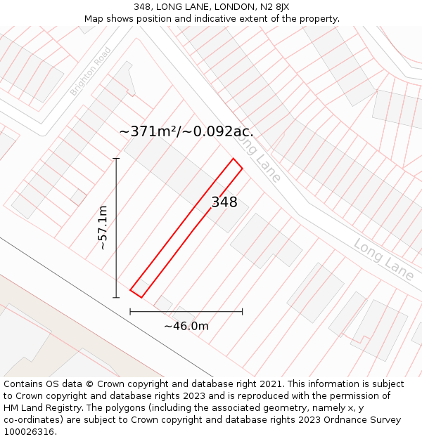 348, LONG LANE, LONDON, N2 8JX: Plot and title map