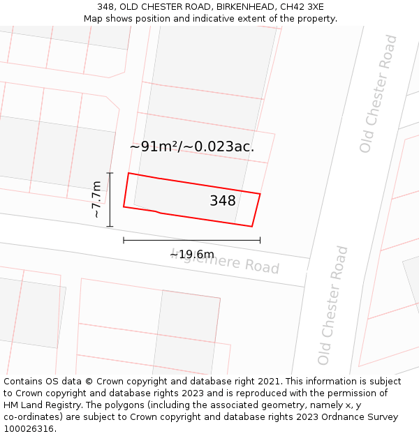 348, OLD CHESTER ROAD, BIRKENHEAD, CH42 3XE: Plot and title map