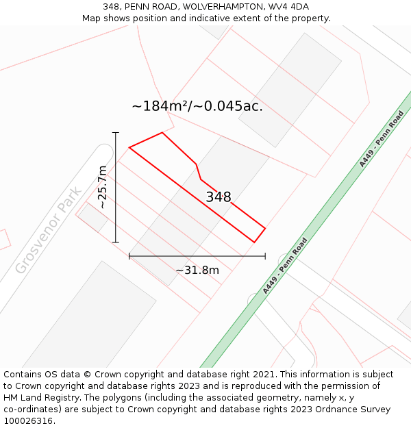 348, PENN ROAD, WOLVERHAMPTON, WV4 4DA: Plot and title map