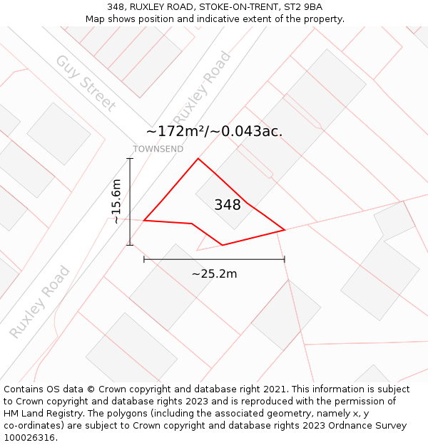 348, RUXLEY ROAD, STOKE-ON-TRENT, ST2 9BA: Plot and title map