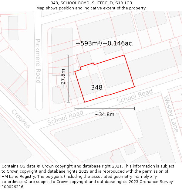 348, SCHOOL ROAD, SHEFFIELD, S10 1GR: Plot and title map