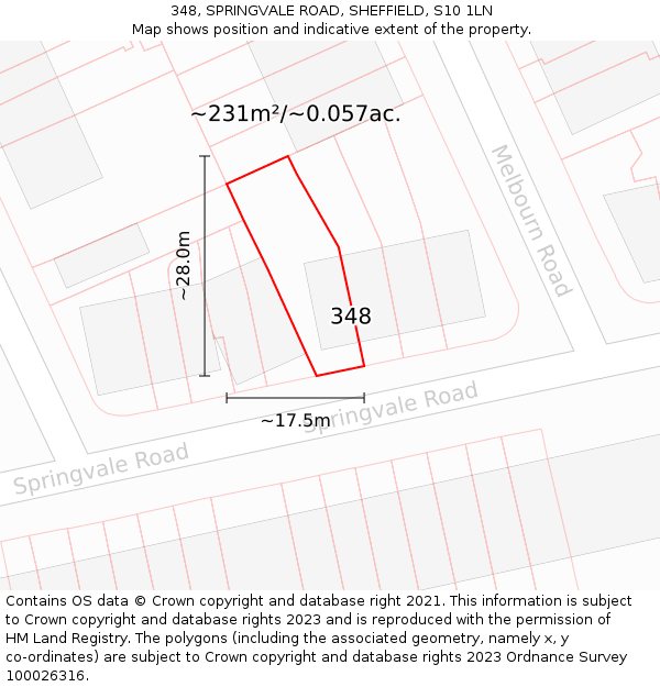 348, SPRINGVALE ROAD, SHEFFIELD, S10 1LN: Plot and title map