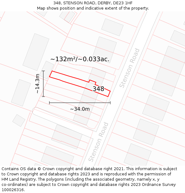 348, STENSON ROAD, DERBY, DE23 1HF: Plot and title map