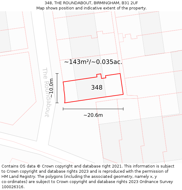 348, THE ROUNDABOUT, BIRMINGHAM, B31 2UF: Plot and title map