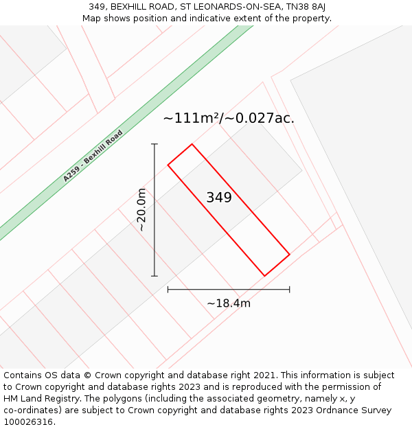 349, BEXHILL ROAD, ST LEONARDS-ON-SEA, TN38 8AJ: Plot and title map