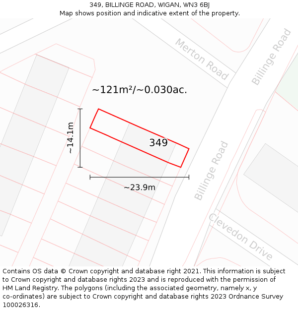 349, BILLINGE ROAD, WIGAN, WN3 6BJ: Plot and title map
