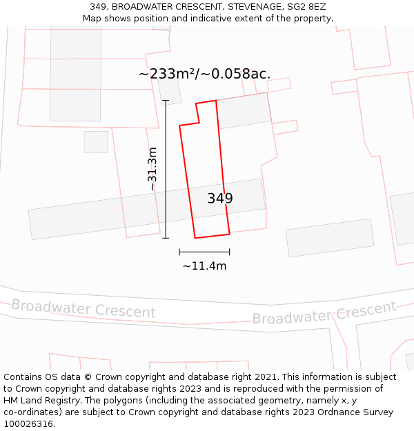 349, BROADWATER CRESCENT, STEVENAGE, SG2 8EZ: Plot and title map