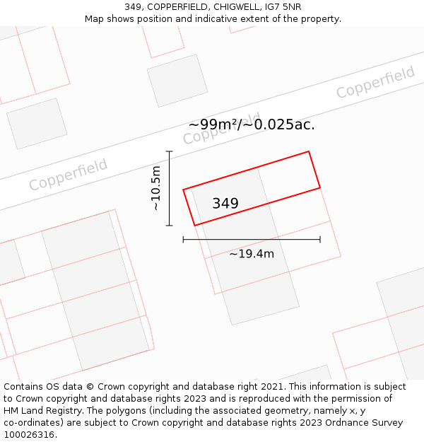 349, COPPERFIELD, CHIGWELL, IG7 5NR: Plot and title map