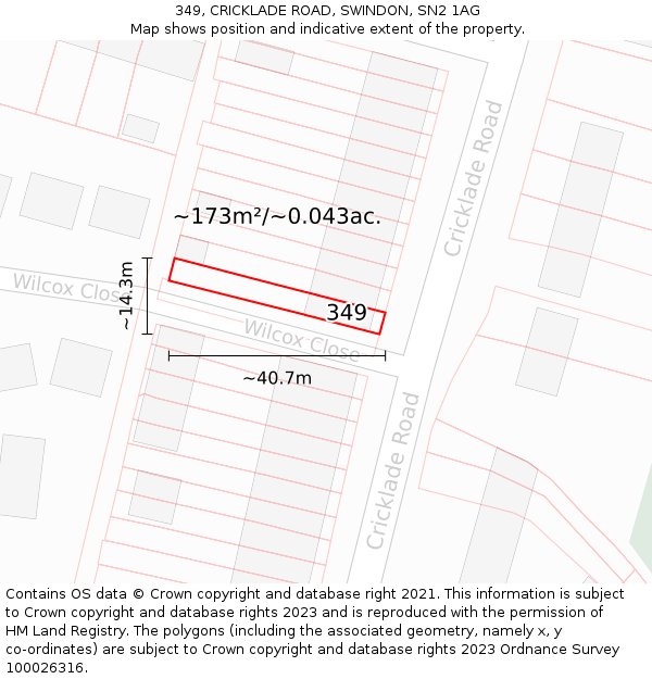 349, CRICKLADE ROAD, SWINDON, SN2 1AG: Plot and title map
