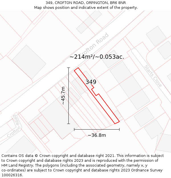 349, CROFTON ROAD, ORPINGTON, BR6 8NR: Plot and title map