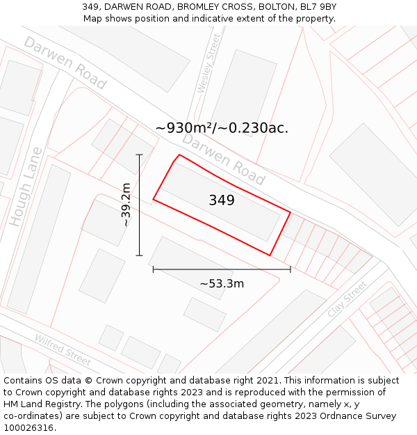 349, DARWEN ROAD, BROMLEY CROSS, BOLTON, BL7 9BY: Plot and title map