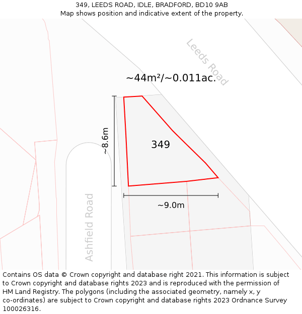 349, LEEDS ROAD, IDLE, BRADFORD, BD10 9AB: Plot and title map