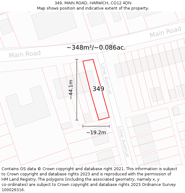 349, MAIN ROAD, HARWICH, CO12 4DN: Plot and title map