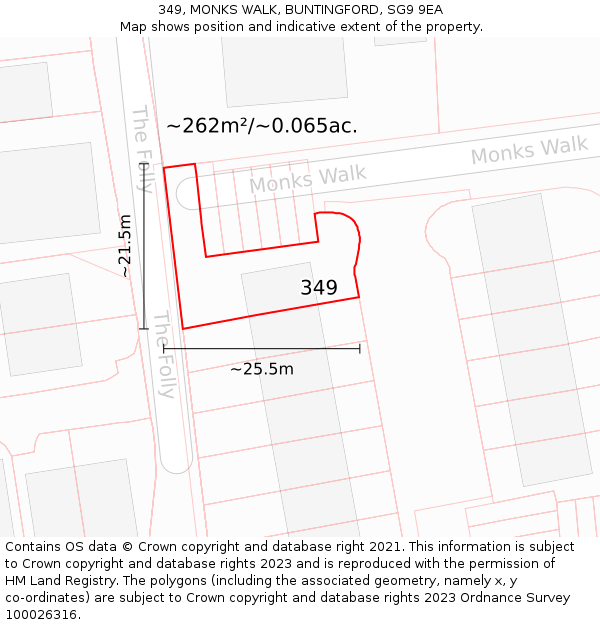 349, MONKS WALK, BUNTINGFORD, SG9 9EA: Plot and title map