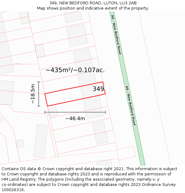 349, NEW BEDFORD ROAD, LUTON, LU3 2AB: Plot and title map