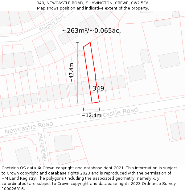 349, NEWCASTLE ROAD, SHAVINGTON, CREWE, CW2 5EA: Plot and title map