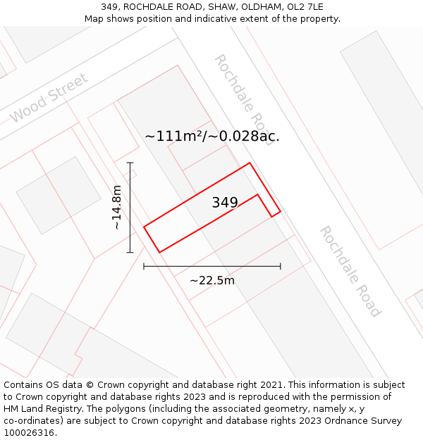 349, ROCHDALE ROAD, SHAW, OLDHAM, OL2 7LE: Plot and title map