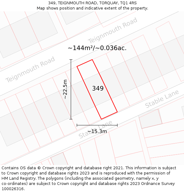 349, TEIGNMOUTH ROAD, TORQUAY, TQ1 4RS: Plot and title map
