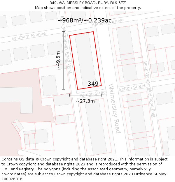 349, WALMERSLEY ROAD, BURY, BL9 5EZ: Plot and title map