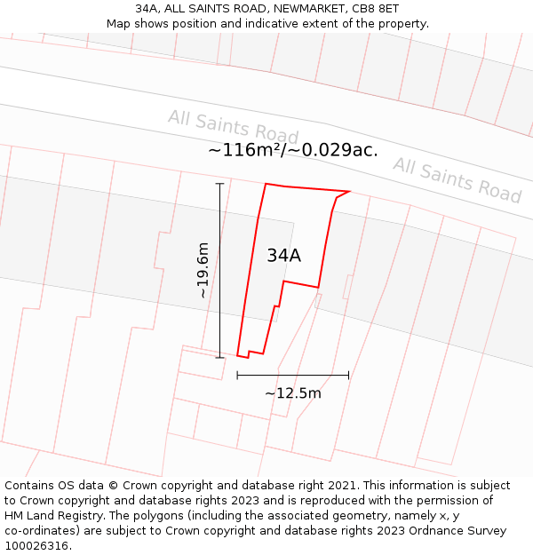 34A, ALL SAINTS ROAD, NEWMARKET, CB8 8ET: Plot and title map