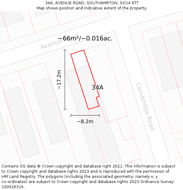 34A, AVENUE ROAD, SOUTHAMPTON, SO14 6TT: Plot and title map