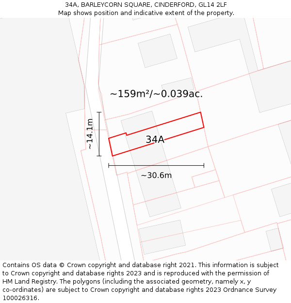 34A, BARLEYCORN SQUARE, CINDERFORD, GL14 2LF: Plot and title map