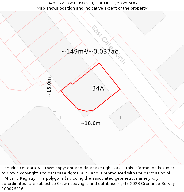 34A, EASTGATE NORTH, DRIFFIELD, YO25 6DG: Plot and title map