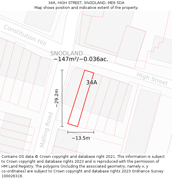 34A, HIGH STREET, SNODLAND, ME6 5DA: Plot and title map