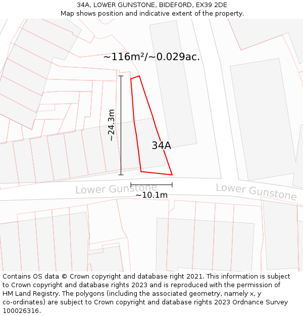 34A, LOWER GUNSTONE, BIDEFORD, EX39 2DE: Plot and title map