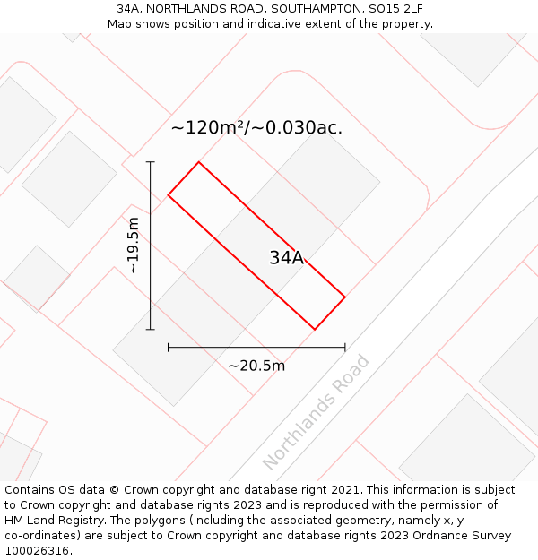 34A, NORTHLANDS ROAD, SOUTHAMPTON, SO15 2LF: Plot and title map