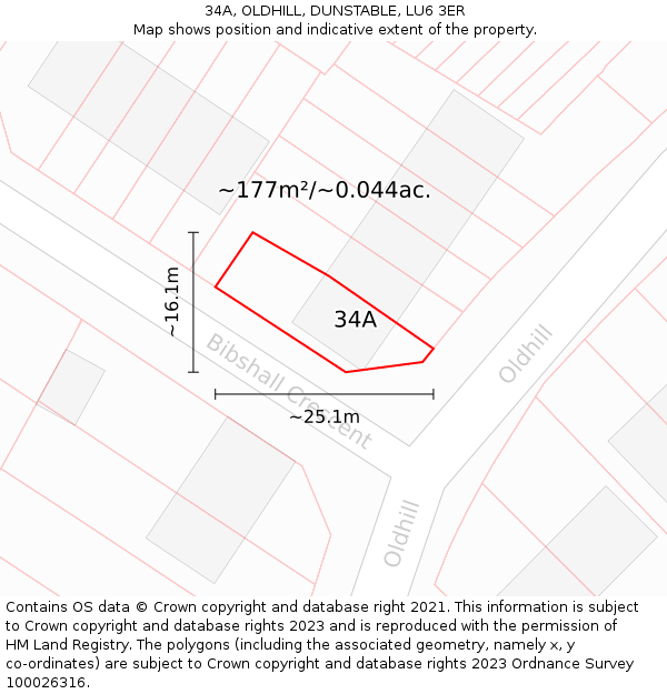 34A, OLDHILL, DUNSTABLE, LU6 3ER: Plot and title map