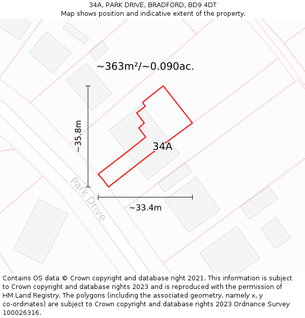 34A, PARK DRIVE, BRADFORD, BD9 4DT: Plot and title map