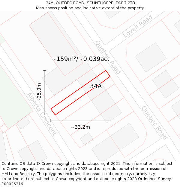 34A, QUEBEC ROAD, SCUNTHORPE, DN17 2TB: Plot and title map