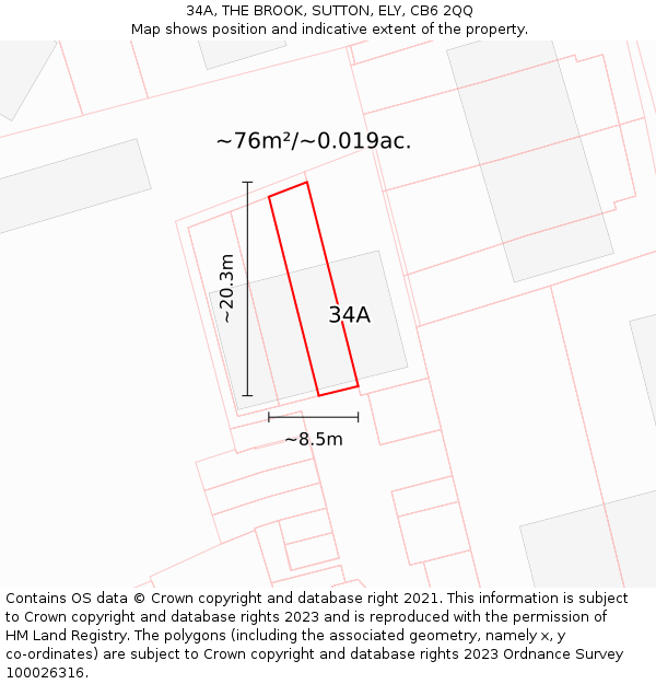 34A, THE BROOK, SUTTON, ELY, CB6 2QQ: Plot and title map