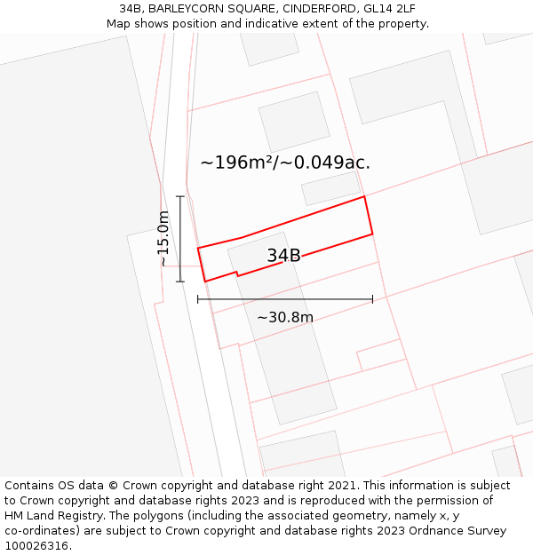 34B, BARLEYCORN SQUARE, CINDERFORD, GL14 2LF: Plot and title map