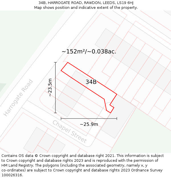 34B, HARROGATE ROAD, RAWDON, LEEDS, LS19 6HJ: Plot and title map
