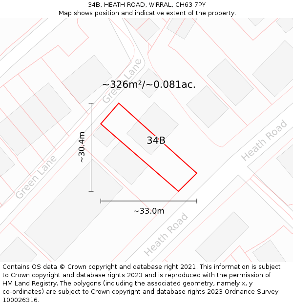 34B, HEATH ROAD, WIRRAL, CH63 7PY: Plot and title map