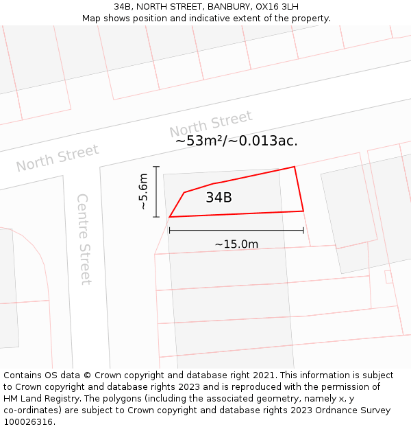 34B, NORTH STREET, BANBURY, OX16 3LH: Plot and title map