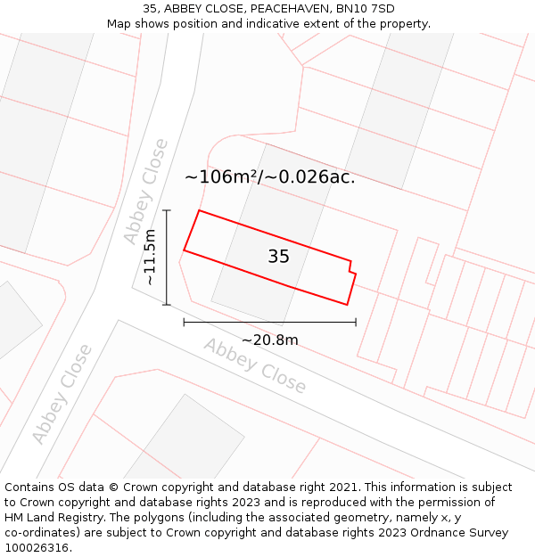 35, ABBEY CLOSE, PEACEHAVEN, BN10 7SD: Plot and title map