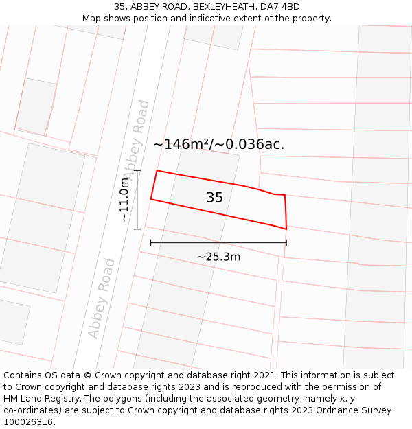 35, ABBEY ROAD, BEXLEYHEATH, DA7 4BD: Plot and title map