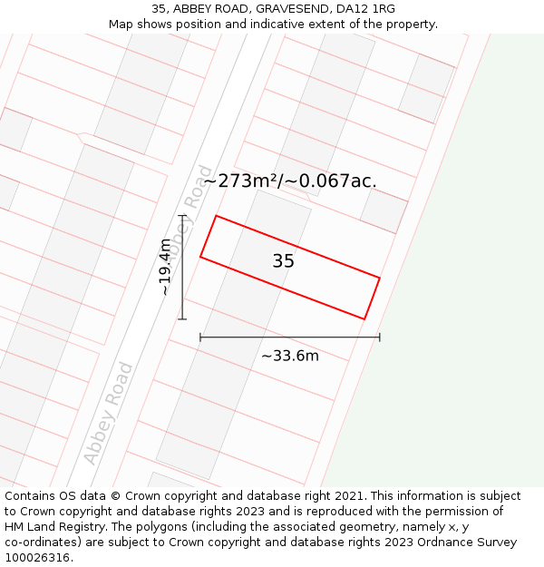 35, ABBEY ROAD, GRAVESEND, DA12 1RG: Plot and title map