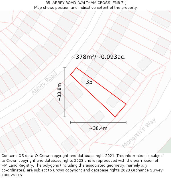35, ABBEY ROAD, WALTHAM CROSS, EN8 7LJ: Plot and title map
