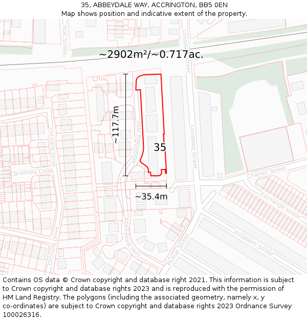 35, ABBEYDALE WAY, ACCRINGTON, BB5 0EN: Plot and title map