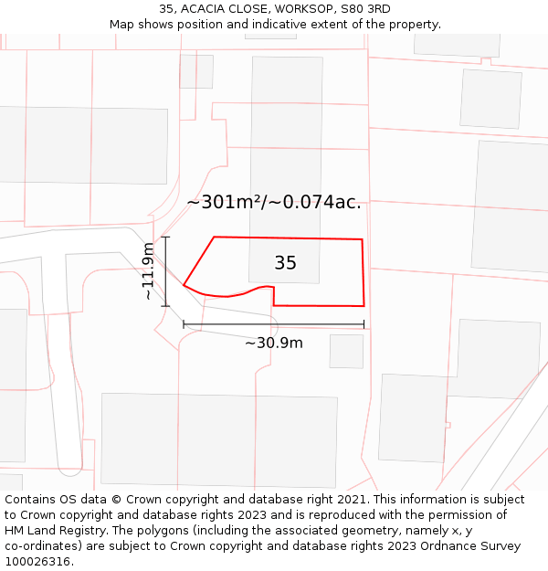 35, ACACIA CLOSE, WORKSOP, S80 3RD: Plot and title map