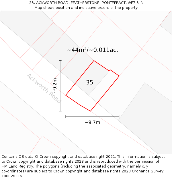 35, ACKWORTH ROAD, FEATHERSTONE, PONTEFRACT, WF7 5LN: Plot and title map