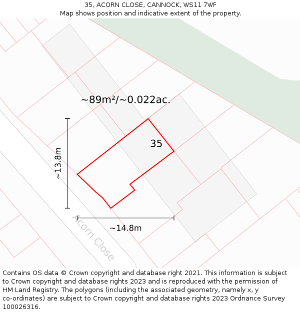 35, ACORN CLOSE, CANNOCK, WS11 7WF: Plot and title map