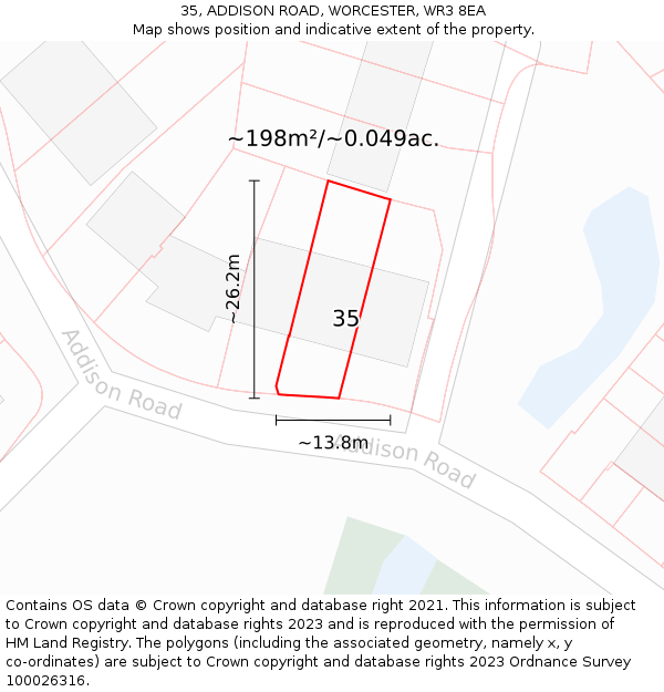 35, ADDISON ROAD, WORCESTER, WR3 8EA: Plot and title map